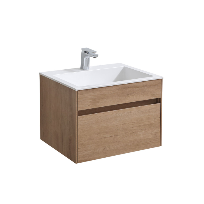 Тумба с раковиной Vincea Chiara 600 подвесная, 1 выкатной ящик soft-close, N.Oak, VMC-2C600NO+VCB-13600G