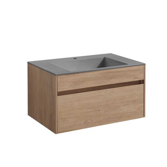 Тумба с раковиной Vincea Chiara 800 подвесная, 1 выкатной ящик soft-close, N.Oak, VMC-2C800NO+VCB-13800B