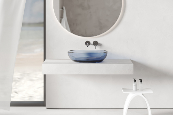 Раковина накладная прозрачная ABBER Kristall AT2805Saphir синяя