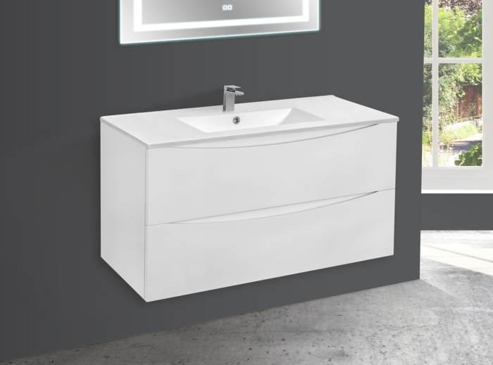 Тумба с раковиной Vincea Mia 1000 подвесная, 2 выкатных ящика soft close, G.White, VMC-2MC100GW+VBS-13100