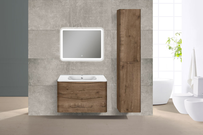 Тумба с раковиной Vincea Paola 800 подвесная, 2 выкатных ящика soft close, V.Oak, VMC-2P800VO+VCB-2VP800W