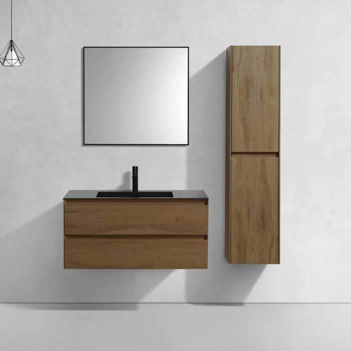 Тумба с раковиной Vincea Luka 1000 подвесная, 2 выкатных ящика soft-close, T.Oak, VMC-2L100TO+VCB-13100B