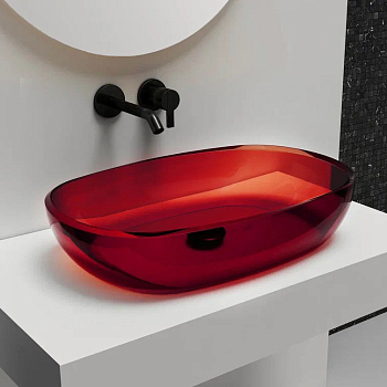 Раковина накладная прозрачная ABBER Kristall AT2805Rubin красная