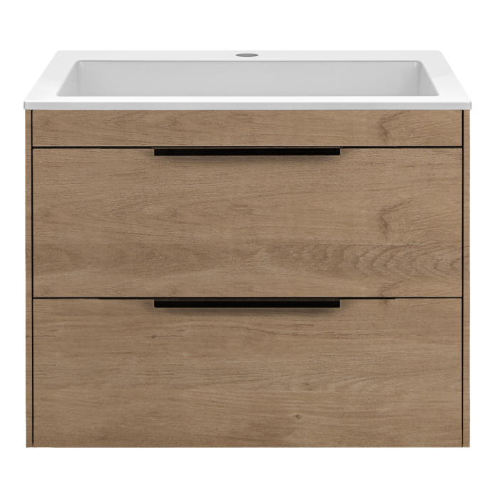 Тумба с раковиной Vincea Chiara 2D 600 подвесная, N.Oak, VMC-2C2600NO+VCB-13600W