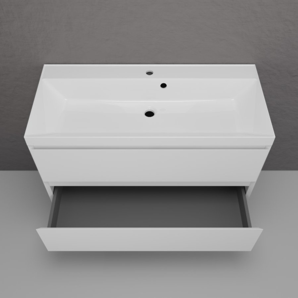 Тумба без раковины подвесная "Манхэттен 100" ЭМАЛЬ 100 2 ящика PLUS белый матовый, ЛС-00002356