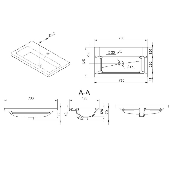 Раковина мебельная, встраиваемая, 75 см AM.PM Gem, M90WCC0752BM
