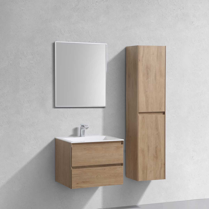 Тумба с раковиной Vincea Luka 600 подвесная, 2 выкатных ящика soft-close, N.Oak, VMC-2L600NO+VCB-13600G