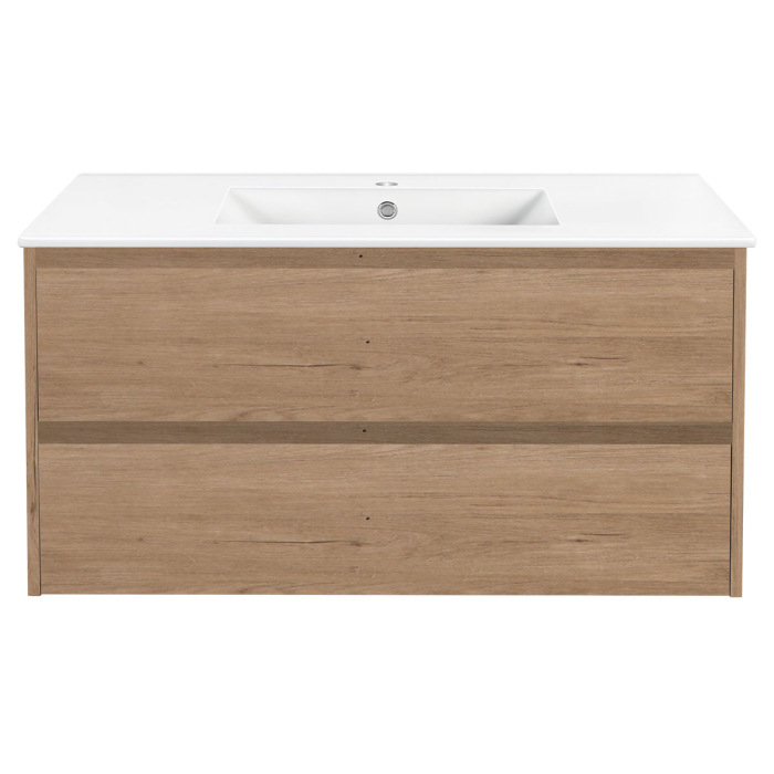 Тумба с раковиной Vincea Gio 100 подвесная, 2 выкатных ящика soft-close, N.Oak, VMC-2G100NO+VBS-13100
