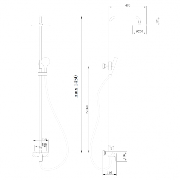 Душевая стойка ABBER Weiss Insel AF8020L без излива, хром
