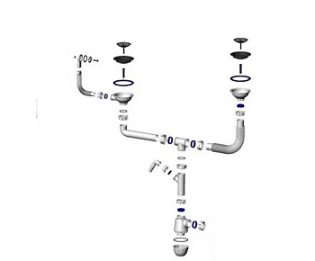 Сифон двойной GRAND 3 1/2 телескоп. труб. с поворот. чашей, круг перелив. и отвод (СФ-0008)