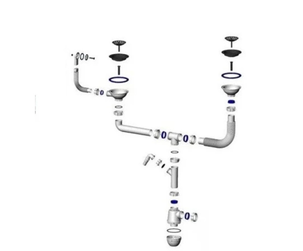 Сифон двойной GRAND 3 1/2 телескоп. труб. с поворот. чашей, круг перелив. и отвод (СФ-0008)