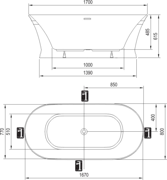 Акриловая ванна Ravak Retro отдельностоящая