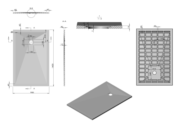 Поддон для душа Vincea из искусственного камня VST-4SR9014A, 1400*900*30, антрацит
