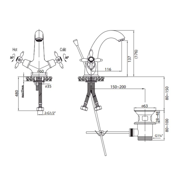 Смеситель для раковины Cezares Nostalgia NOSTALGIA-LS1-03/24