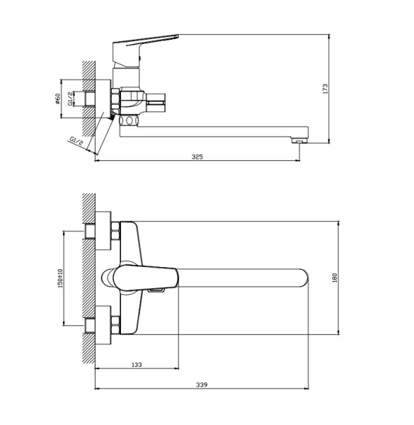 Смеситель для ванны с длинным поворотным изливом RUSH Bali (BA3835-51)