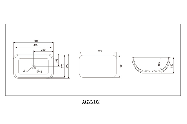 Раковина накладная ABBER Rechteck AC2202MB черная матовая