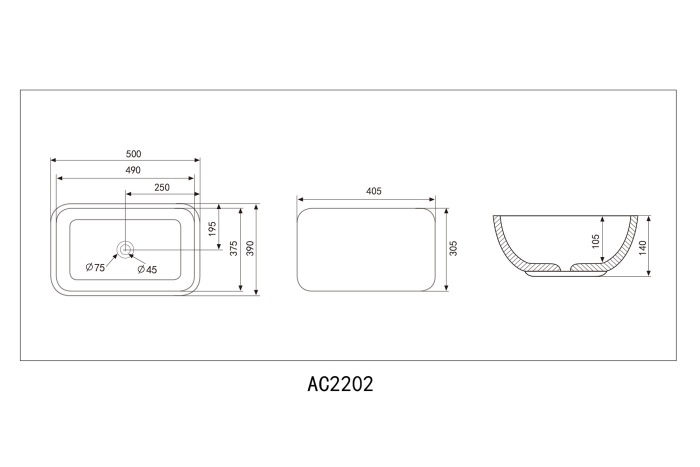 Раковина накладная ABBER Rechteck AC2202MB черная матовая