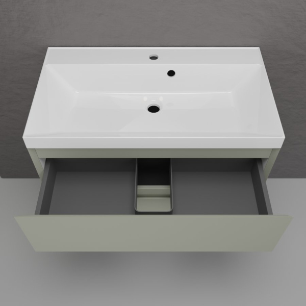 Тумба без раковины подвесная "Манхэттен 80" ЭМАЛЬ 80 2 ящика PLUS олива, ЛС-00002361