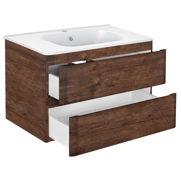 Тумба с раковиной Vincea Vico 800 подвесная, 2 выкатных ящика soft close, R.Wood, VMC-2V800RW+VCB-2VP800W