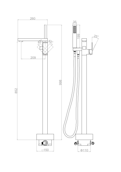 Напольный смеситель для ванны с душем D&K Bayern.Liszt (DA1516001)