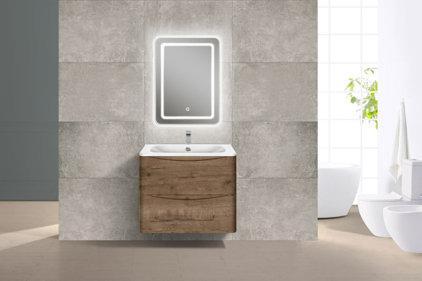 Тумба с раковиной Vincea Paola 600 подвесная, 2 выкатных ящика soft close, V.Oak, VMC-2P600VO+VCB-2VP600B