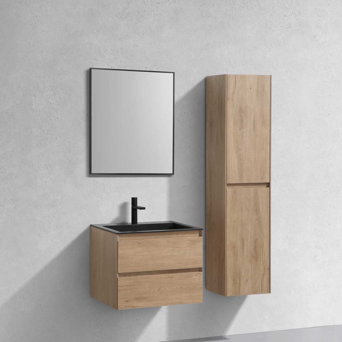 Тумба с раковиной Vincea Luka 600 подвесная, 2 выкатных ящика soft-close, N.Oak, VMC-2L600NO+VCB-13600W