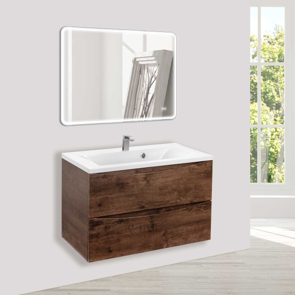 Тумба с раковиной Vincea Mia 800 подвесная, 2 выкатных ящика soft close, R.Wood, VMC-2MA800RW+VCB-3M800G