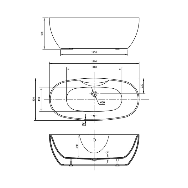 Ванна акриловая Vincea VBT-405B-1700, 1700*800*580, цвет белый, щелевой перелив, слив хром Ванна акриловая Vincea VBT-405B-1700, 1700*800*580, цвет белый, щелевой перелив, слив хром