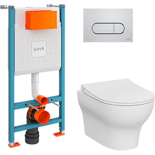 Комплект унитаза с инсталляцией Vitra Zentrum Round 9879B003-7200 с сиденьем и клавишей смыва Хром