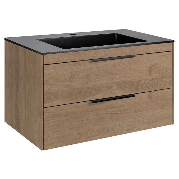 Тумба с раковиной Vincea Chiara 2D 800 подвесная, N.Oak, VMC-2C2800NO+VCB-13800B