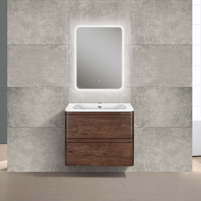 Тумба с раковиной Vincea Vico 600 подвесная, 2 выкатных ящика soft close, R.Wood, VMC-2V600RW+VCB-2VP600W
