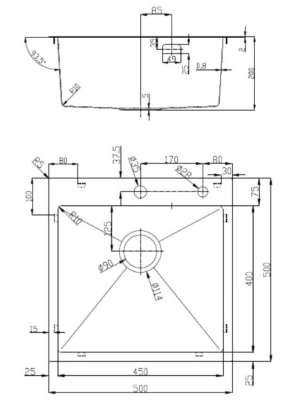 Кухонная мойка D&K нержавеющая сталь графит (DKS505006)