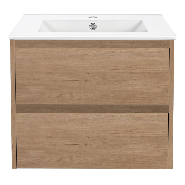 Тумба с раковиной Vincea Gio 600 подвесная, 2 выкатных ящика soft-close, N.Oak, VMC-2G600NO+VBS-13960MA