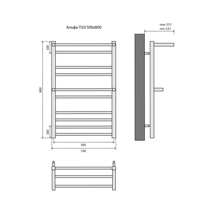 Полотенцесушитель водяной Aquatek (Акватек) Альфа П10 500х800 мм, AQ RRP1080CH