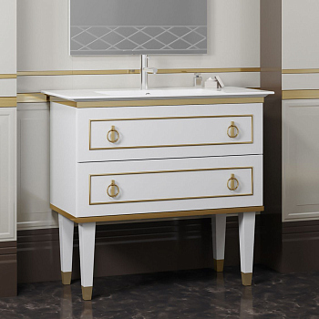 Тумба с раковиной Smile Порто 80 белая, золото