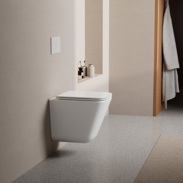 Комплект подвесной унитаз ABBER Rechteck белый, с закрытым дном, инсталляцией, кнопкой хром глянец