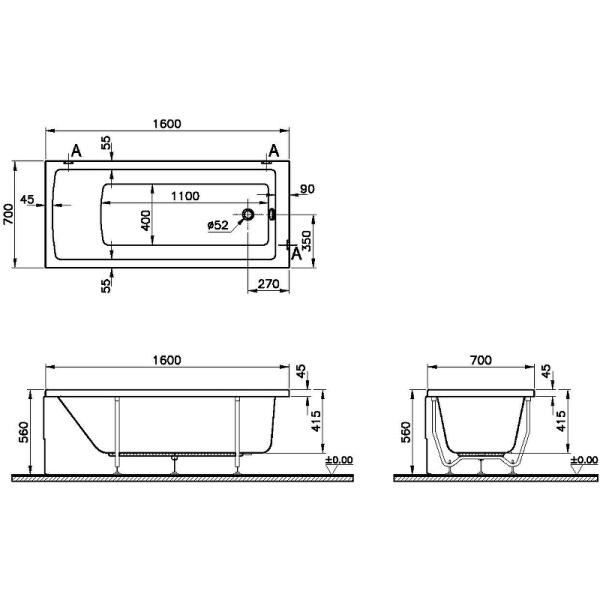 Акриловая ванна Vitra Neon 160x70 52520001000 Акриловая ванна Vitra Neon 160x70 52520001000