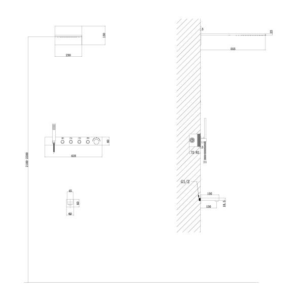 Душевая система ABBER Rund AF8753NG скрытого монтажа с изливом, термостат, никель