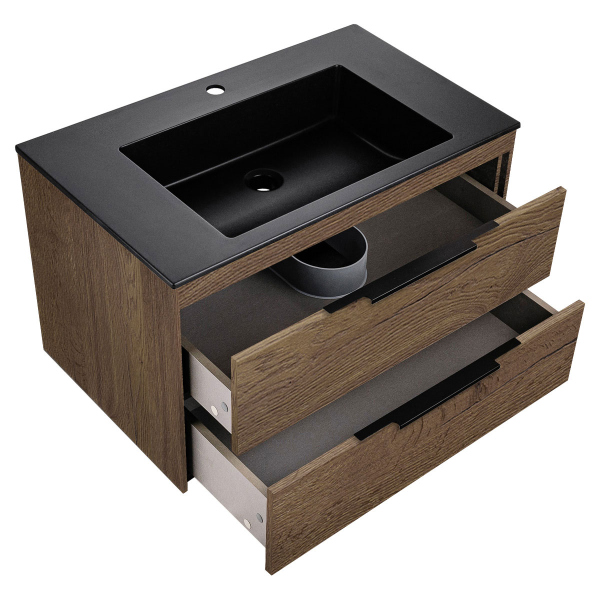 Тумба с раковиной Vincea Chiara 2D 800 подвесная, T.Oak, VMC-2C2800TO+VCB-13800G