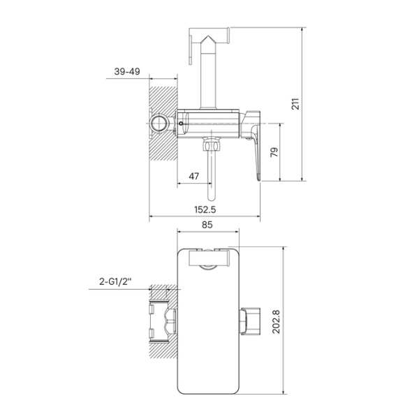 Смеситель IDDIS с гигиеническим душем встраиваемый полка черный Axes (AXEBLSHi08)