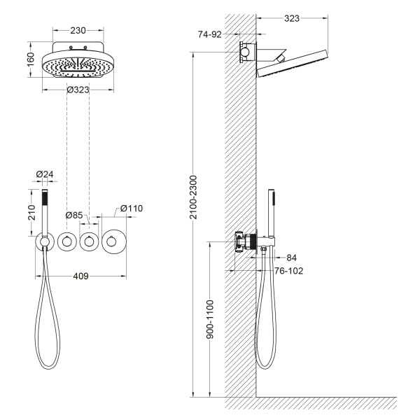 Душевая система встроенная с термостатом Timo Saona черный (SX-2329/03SM)