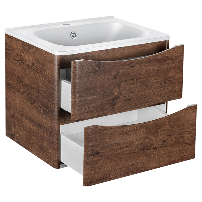 Тумба с раковиной Vincea Paola 600 подвесная, 2 выкатных ящика soft close, R.Wood, VMC-2P600RW+VCB-2VP600B