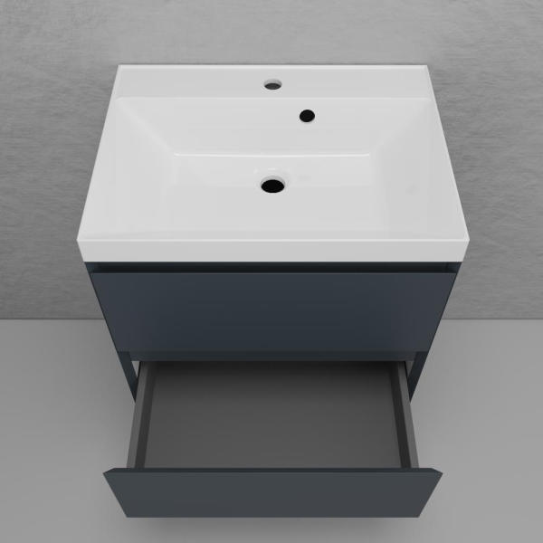 Тумба без раковины подвесная "Манхэттен 60" ЭМАЛЬ 60 2 ящика PLUS графит, ЛС-00002366