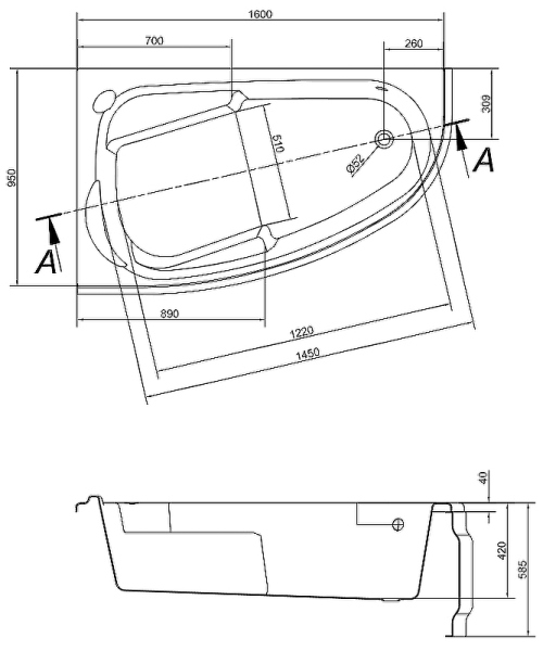 Ванна Cersanit асимметричная JOANNA 160x95 левая Ванна Cersanit асимметричная JOANNA 160x95 левая