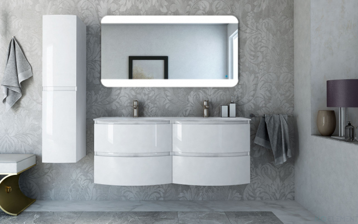 Тумба с раковиной Cezares Vague 140 две чаши bianco lucido
