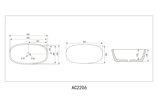 Раковина накладная ABBER Rechteck AC2206MB черная матовая