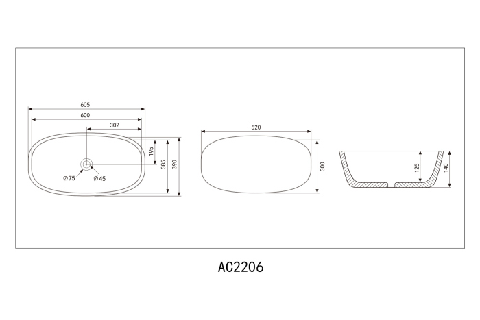 Раковина накладная ABBER Rechteck AC2206MB черная матовая