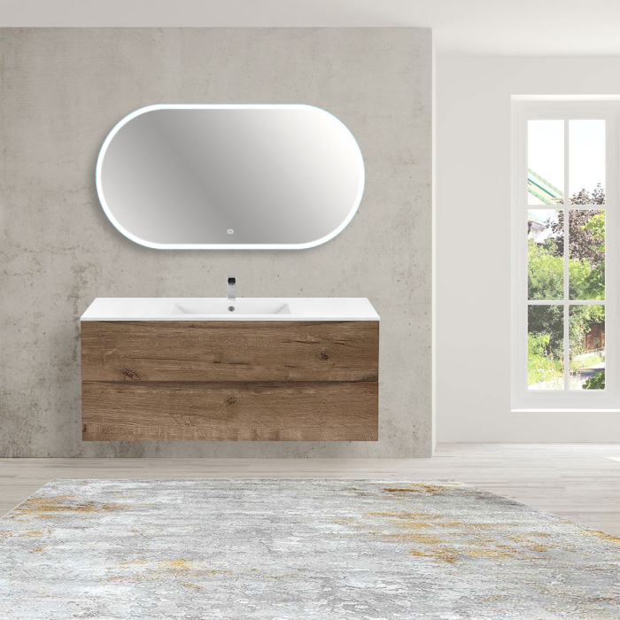 Тумба с раковиной Vincea Mia 1200 подвесная, 2 выкатных ящика soft close, V.Oak, VMC-2MC120VO+VBS-13120MA