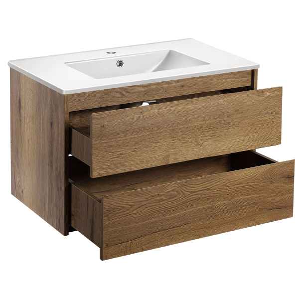 Тумба с раковиной Vincea Gio 800 подвесная, 2 выкатных ящика soft-close, T.Oak, VMC-2G800TO+VBS-13980MB