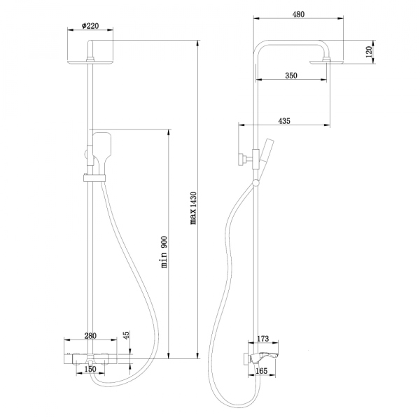 Душевая стойка ABBER Thermostat AF8516NGL с термостатом и изливом, никель
